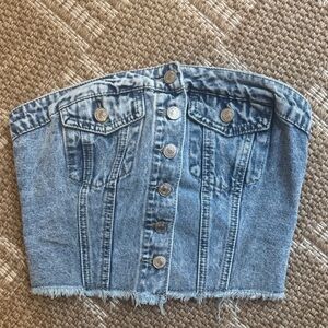 Denim Bustier Top with Button Details